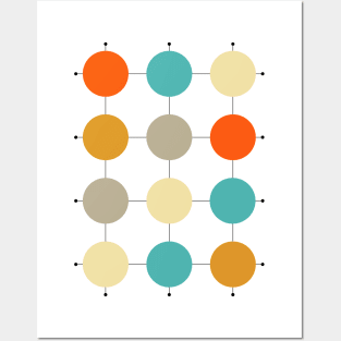 Orange Turquoise Cream Tan Circles on Grid Posters and Art